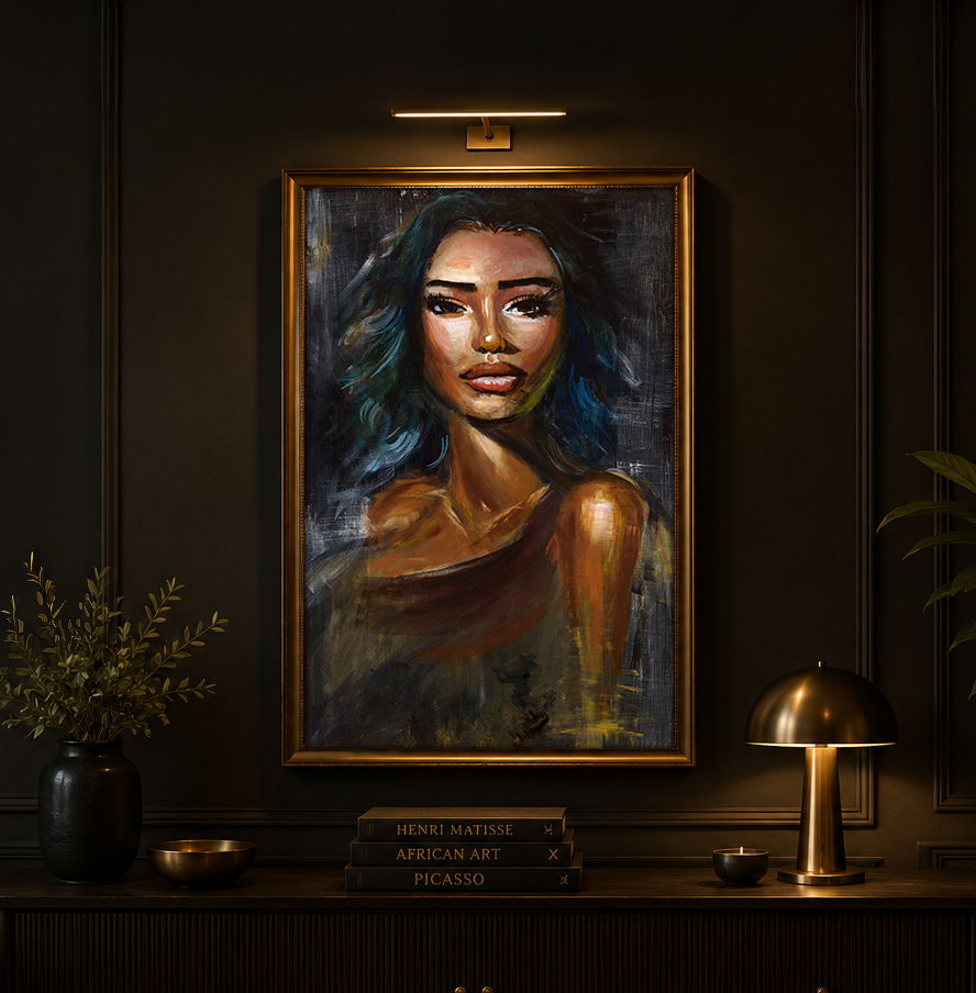 Brown Queen framed in a refined interior setting