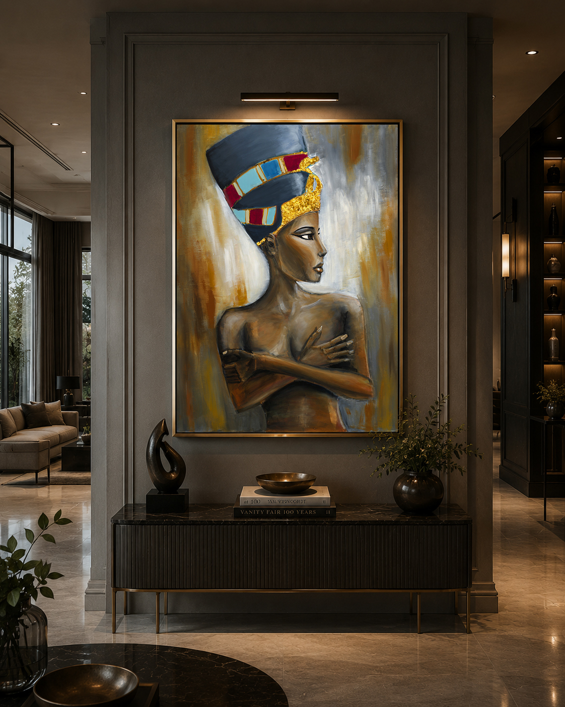 Crowned in Resilience framed in a refined interior setting